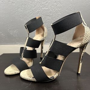 M. Gemi Black/snakeskin Strappy High Heels Sandals Leather Womens Size 38 Europe